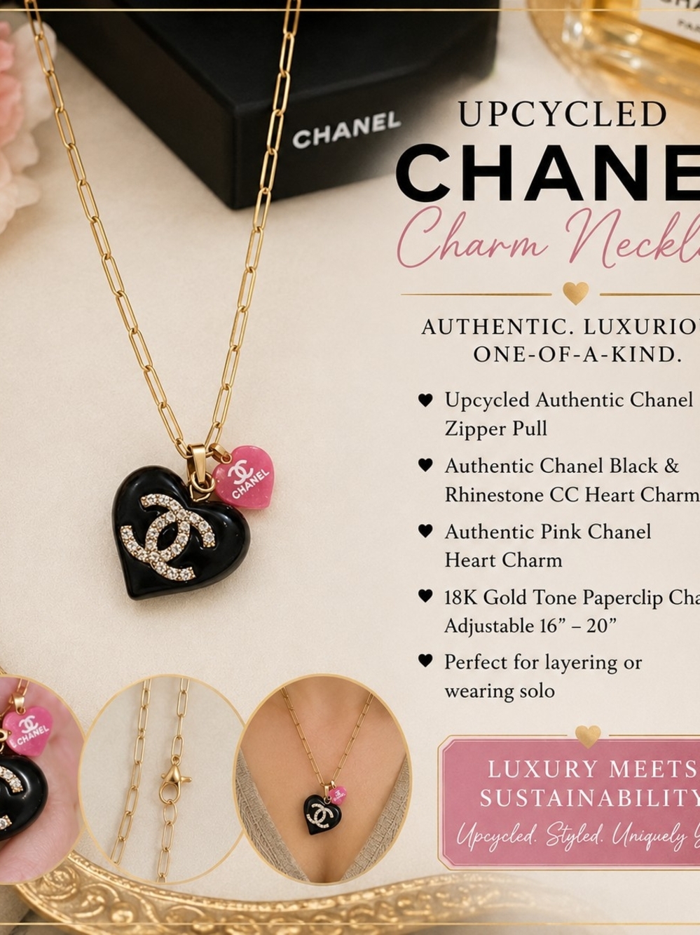 Chanel Black & Pink Upcycled Charm Necklace